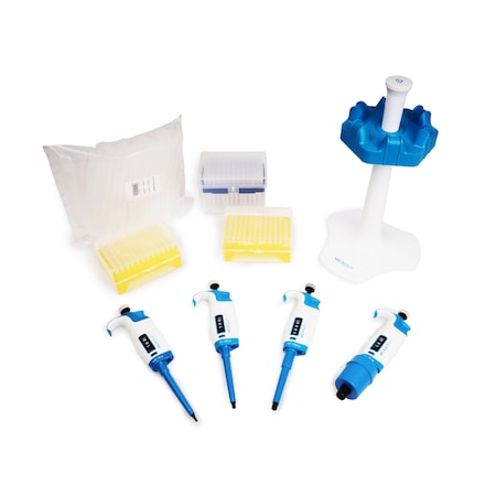 Micropipette Starter Kit, 4 Pipettors, Stand, Tips